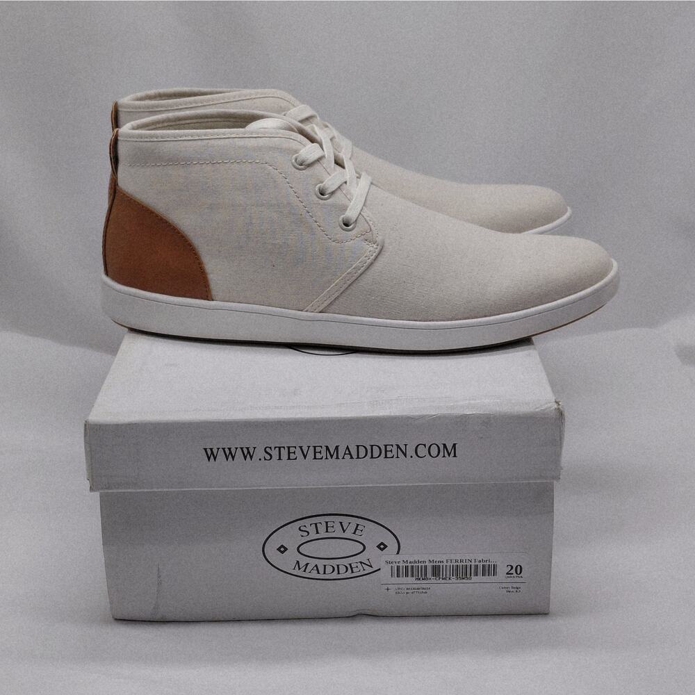 Steve Madden Ferrin Mens High Top Sneakers 9.5 Beige Canvas Chukka Lace Up Shoes